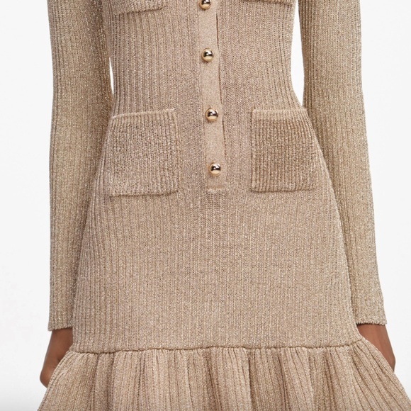 self-portrait Gold Lurex Knit Mini Dress Size Medium - MSRP $610 -  NWT - Picture 8 of 9